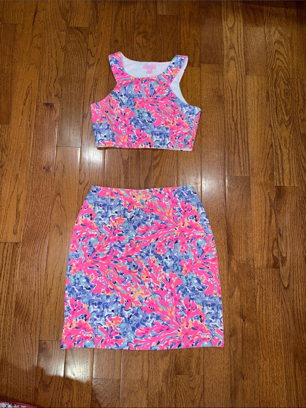 Lilly Pulitzer Pink & Purple Floral Crop Top and Skirt Set